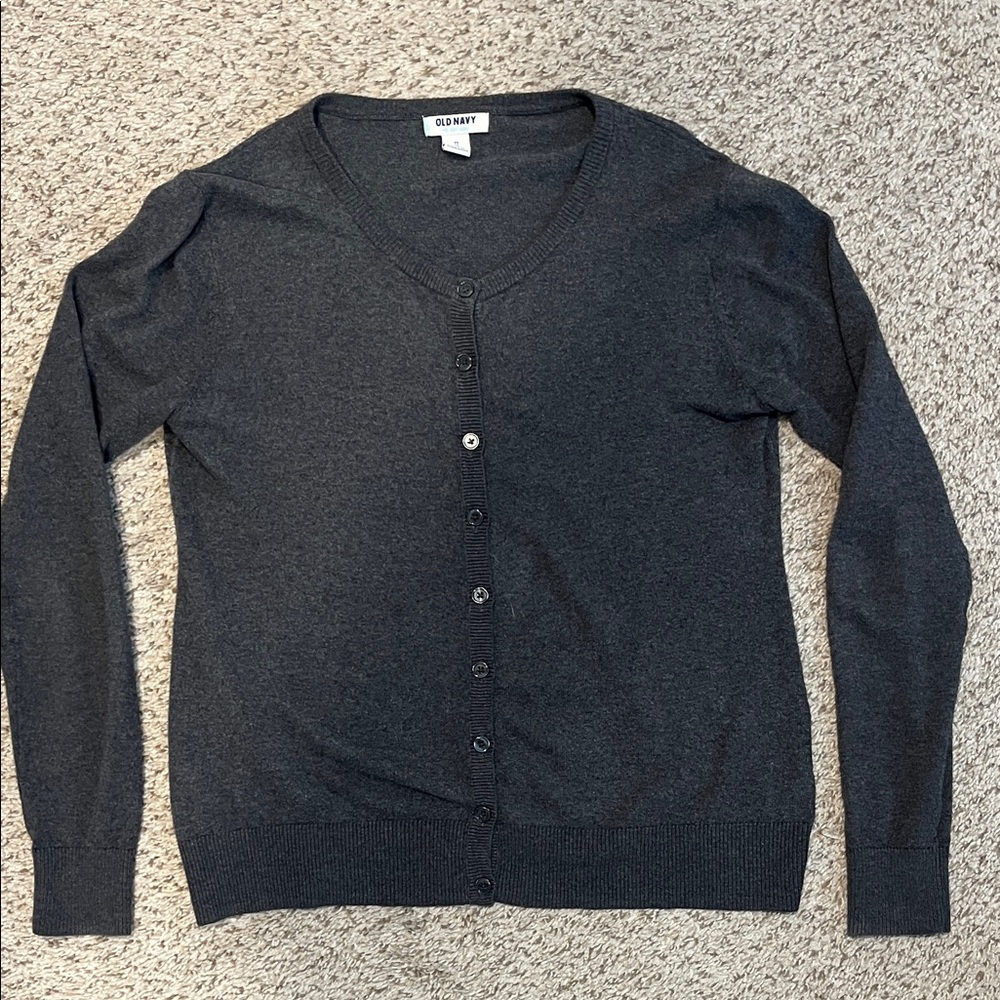 Dark Gray Button-Up Cardigan Sweater